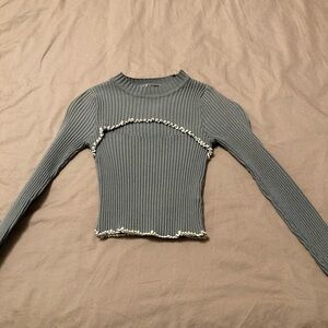 Sage Green Cropped Ribbed Top with Cut Out